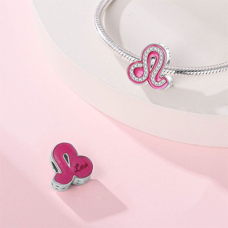 Damenschmuck, süße rosa Perlen mit zwölf Sternbildern, dekorative Perlen, DIY-Schmuckzubehör, Armband, weißes Kupfer, versilbert_voghion.com