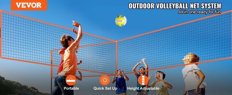 VEVOR 4-Way Volleyball Net, Adjustable Height Badminton Net Set For Backyard Beach Lawn, Outdoor Portable Volleyball Net With Carrying Bag, 4 Square Quick Assemble Game Set For Kids And Adults_voghion.com