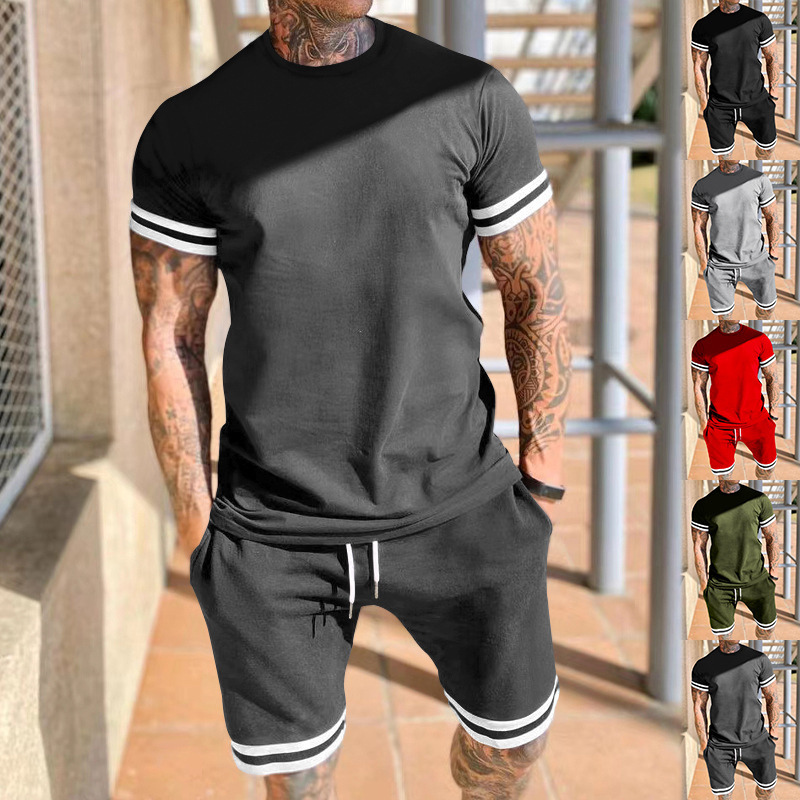 2024 men's short sleeved shorts two-piece casual sports youth spring/summer set_voghion.com