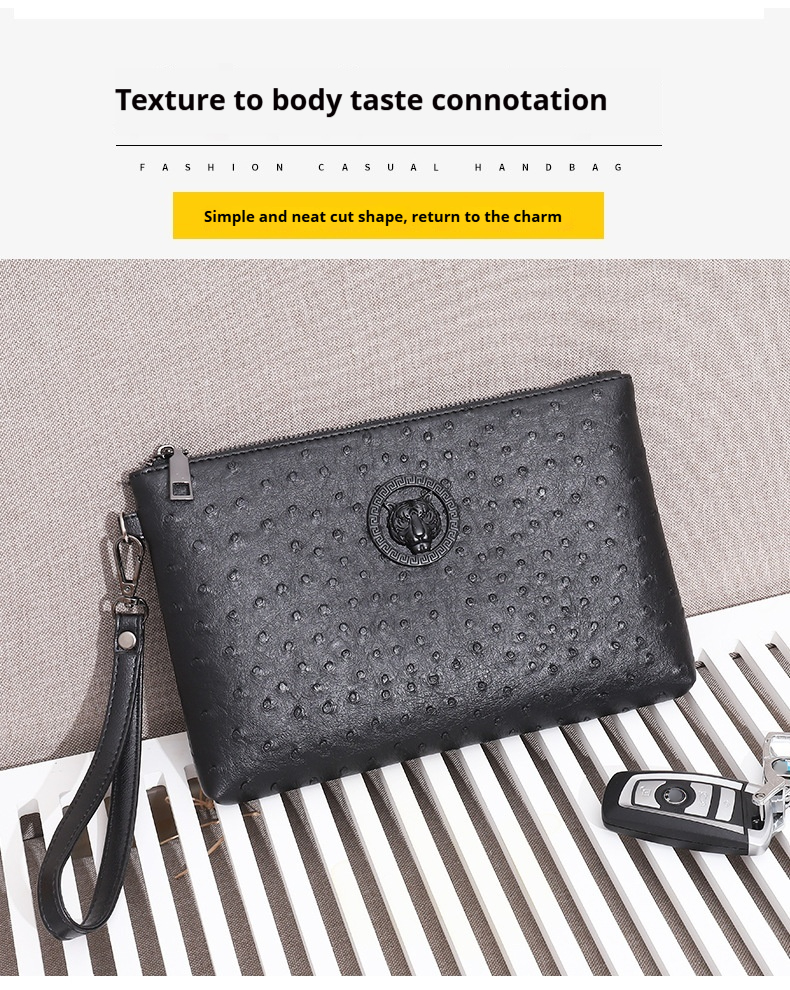 Aktentasche für Herren – Stilvolle Clutch aus Straußenleder, Business-Mode-Umschlagtasche aus weichem Leder in großen, mittleren und kleinen Größen für Berufstätige_voghion.com