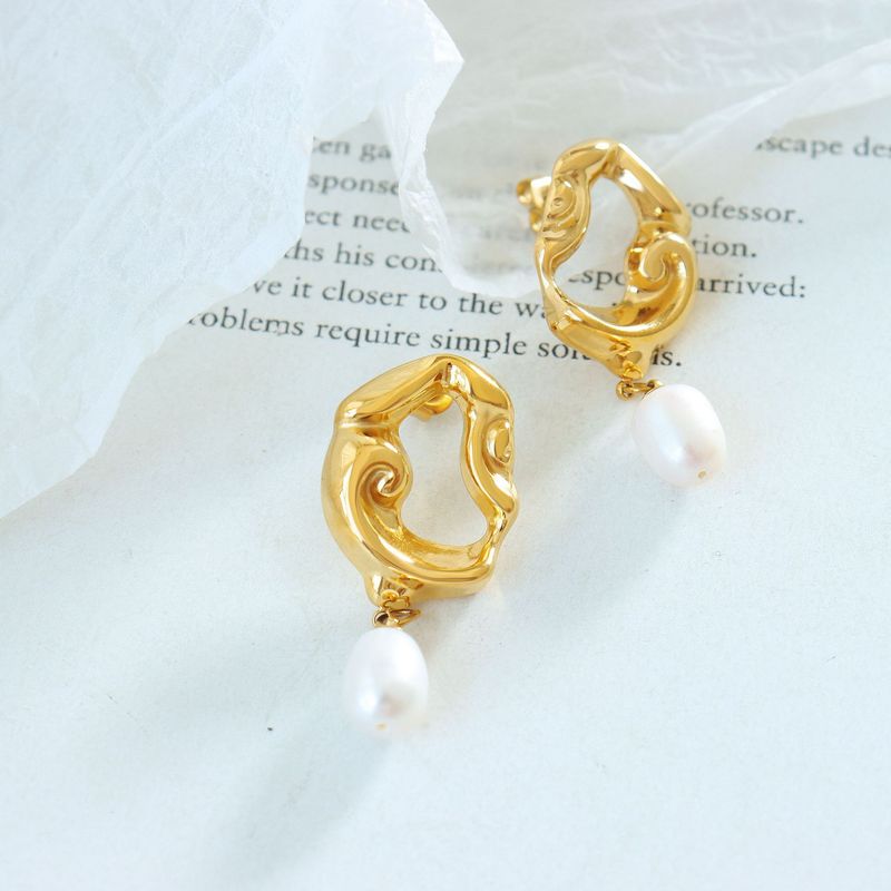Women's Jewelry Elegant French Hollow Lava Irregular Drop Earrings With Freshwater Pearl For Women_voghion.com