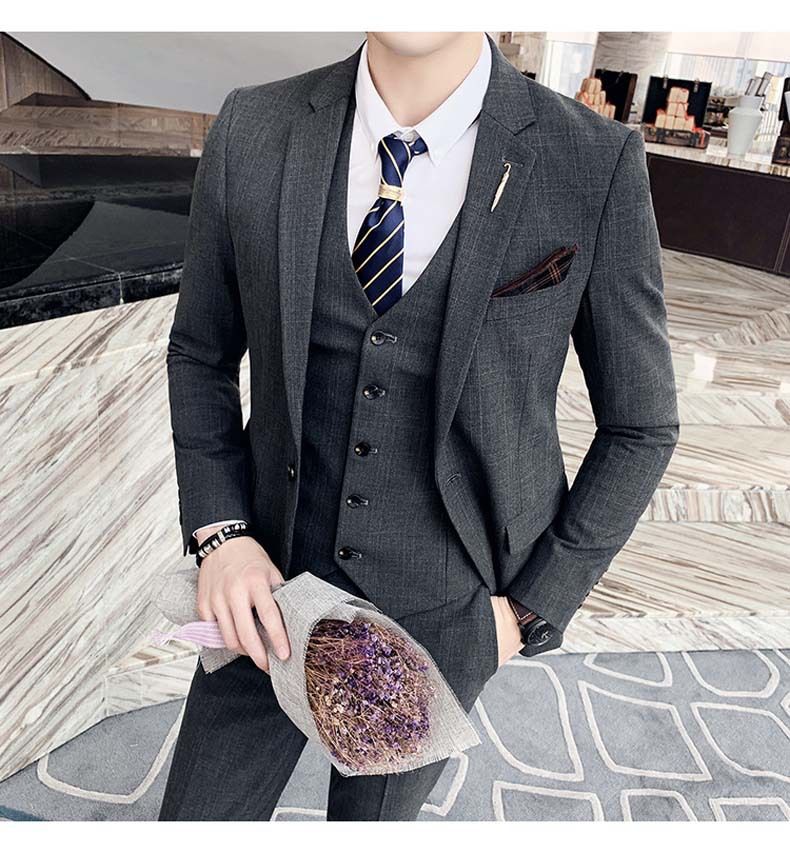 Men's Clothing 2024 fashion new autumn and winter plaid suit men's three-piece suit Korean style British slim fit wedding suit jacket_voghion.com