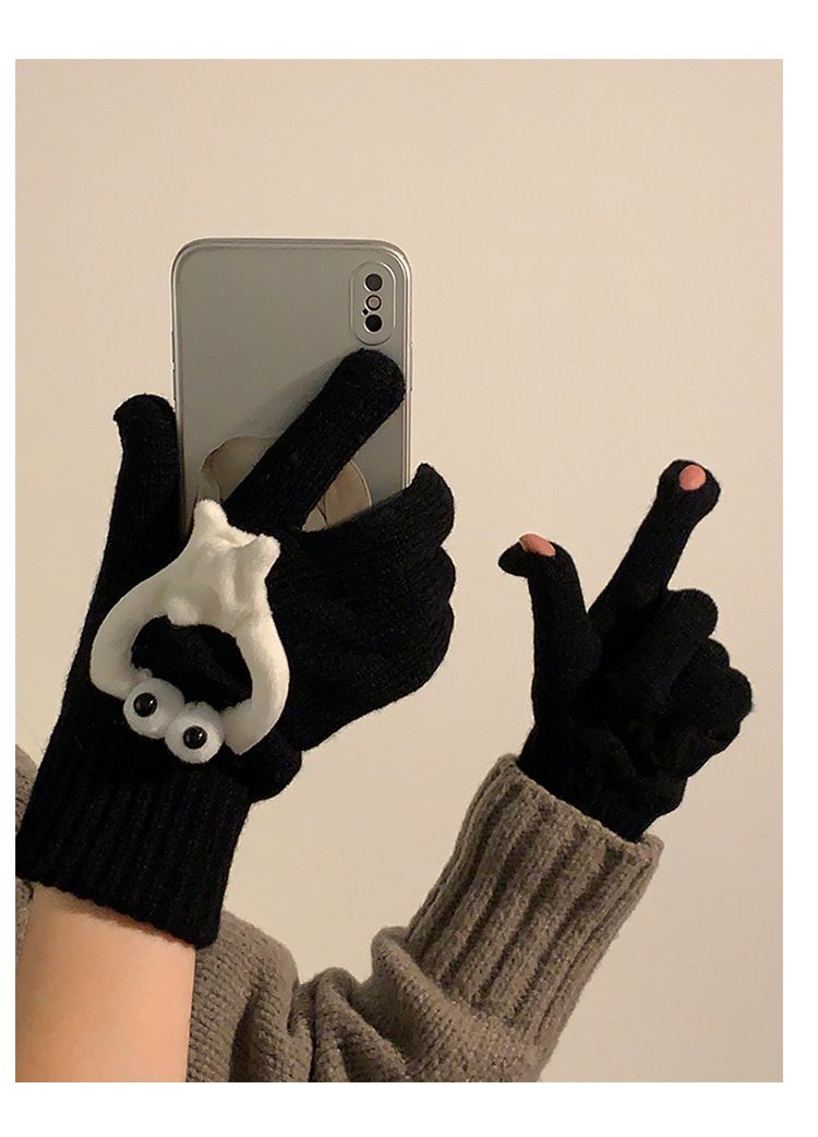 Winter Gloves For Women, Sweet And Warm, Touch Screen Wool Gloves, Full Finger Students Riding, Missing Fingers To Play With Mobile Phones_voghion.com