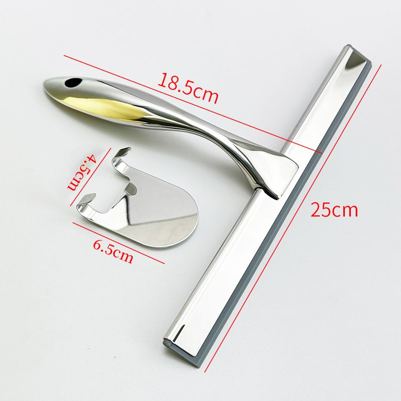 Clean Glass Edelstahl-Abzieher für Dusche, Glastür, Badezimmer, Fenster, Spiegel mit halbrundem Haken (silberner Griff, graues Silikon, 25,4 cm)_voghion.com