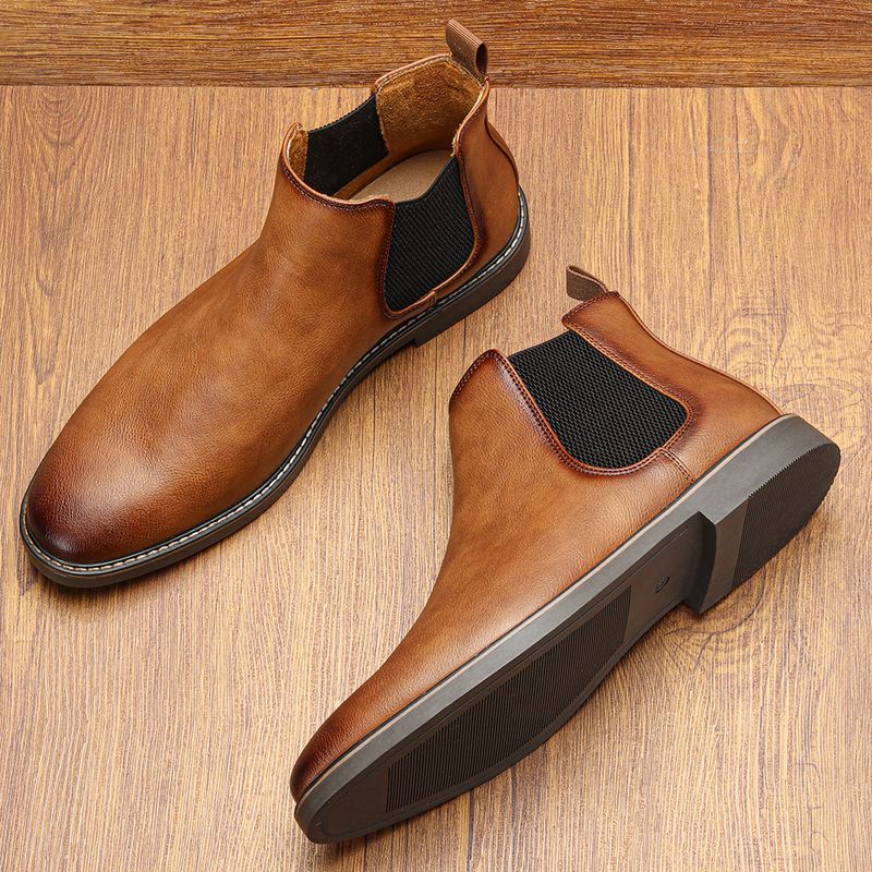 Herrenschuhe Herbst Neue Herren Lederschuhe Slip-On Lederstiefel Distressed British Business Slip-On Schuhe mit niedrigem Absatz Chelsea Boots für Herren_voghion.com