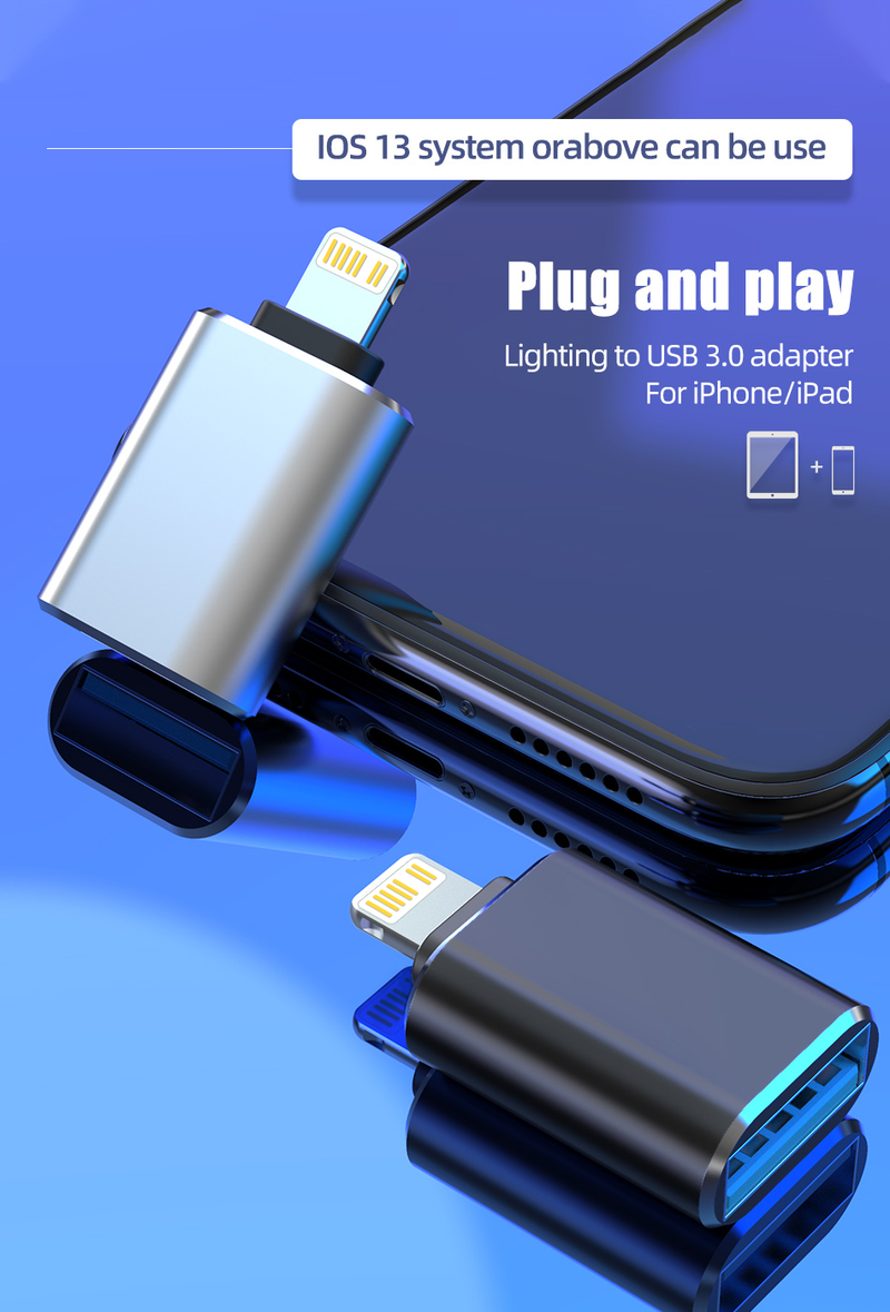 Adaptador usb3.0 otg para iphone, adequado para iphone 14 13 12 11 pro max ipad u disk iluminação macho para usb_voghion.com
