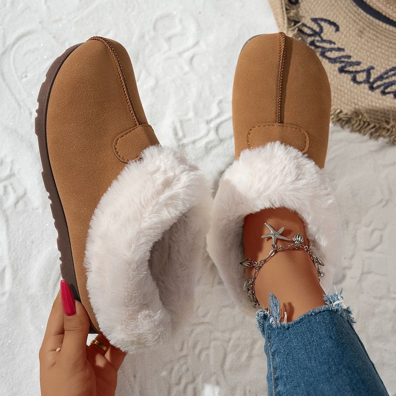 Damen-Schneestiefel mit Fleece, Student College Style, verschleißfest, neue warme Baumwollschuhe für den Winter, Slip-on-Fellschuhe_voghion.com