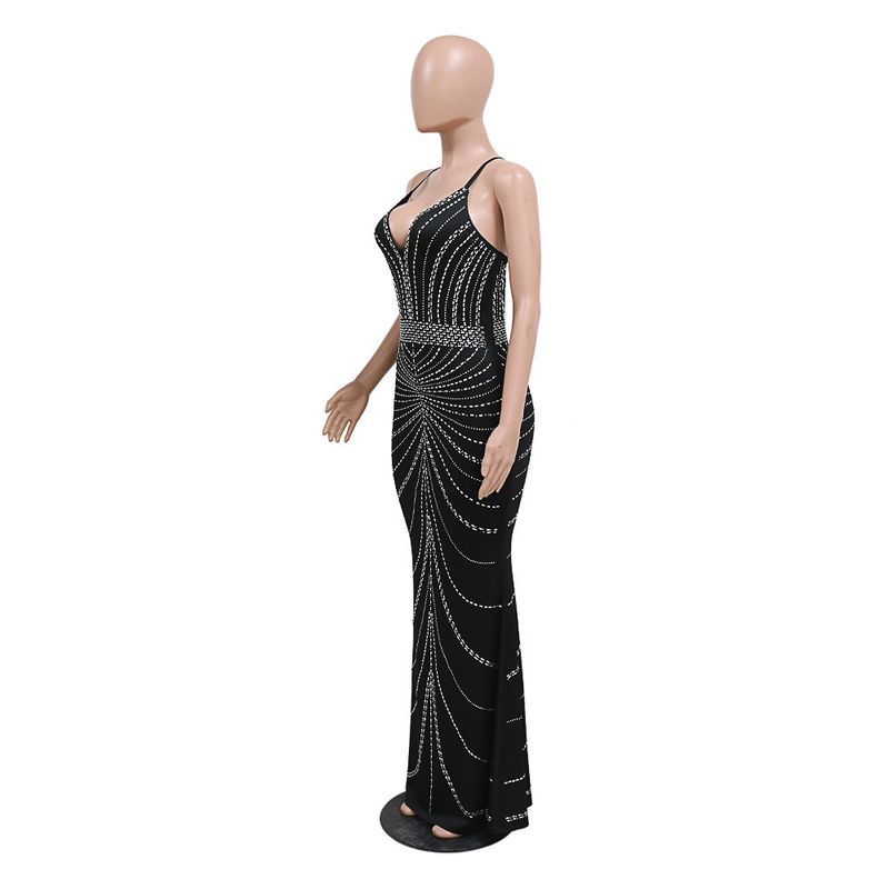 Abito sexy con scollo a V profondo e strass - Abito da sera glamour per donna_voghion.com