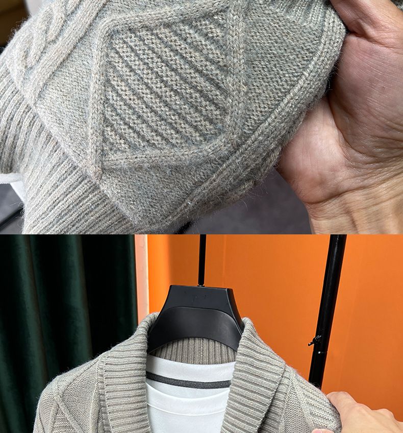 Men’s Shawl Collar Knit Cardigan – Oversized Casual Sweater (M-4XL, Black/Khaki/Grey)_voghion.com