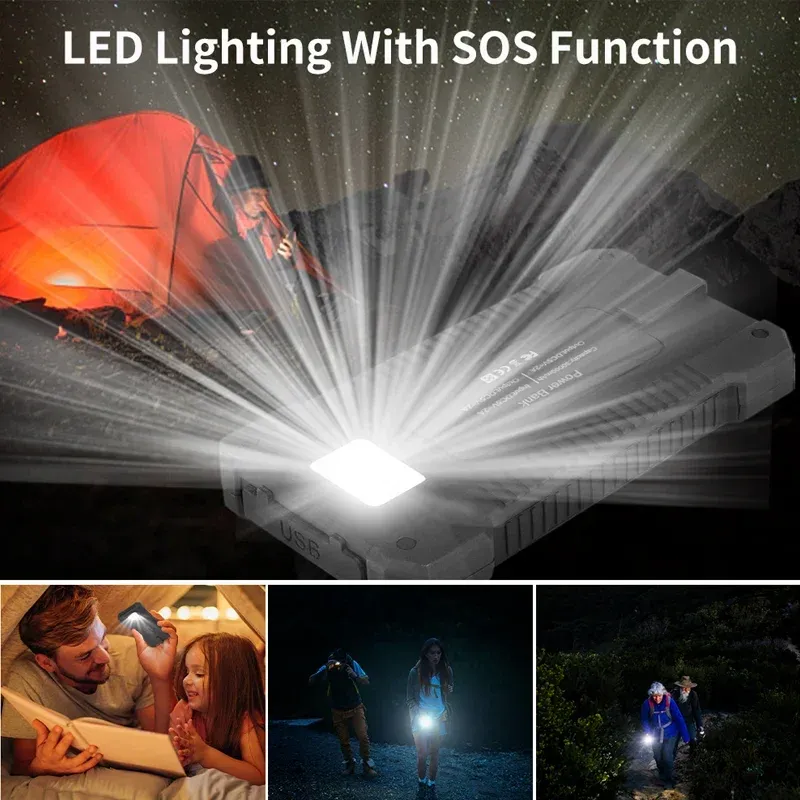 20000 MAh Outdoor Große Kapazität Solar Wasserdichte Power Bank Super Schnelle Lade Tragbare Taschenlampe Für IOS Android_voghion.com