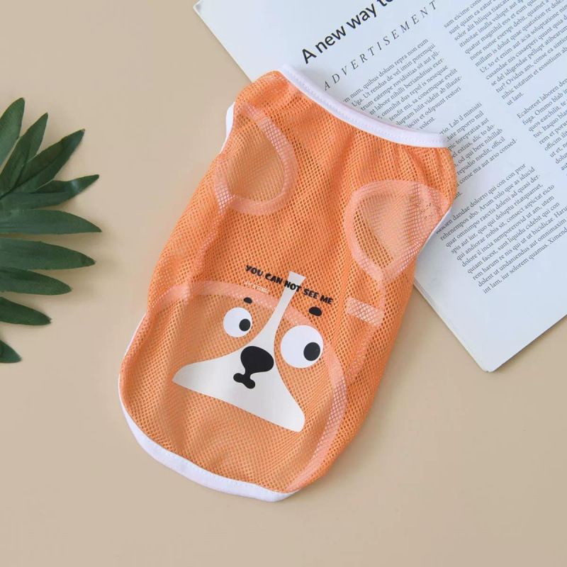 Vestiti estivi sottili per cani e gatti, in rete traspirante, con simpatica espressione di animali e stampa di cartoni animati_voghion.com