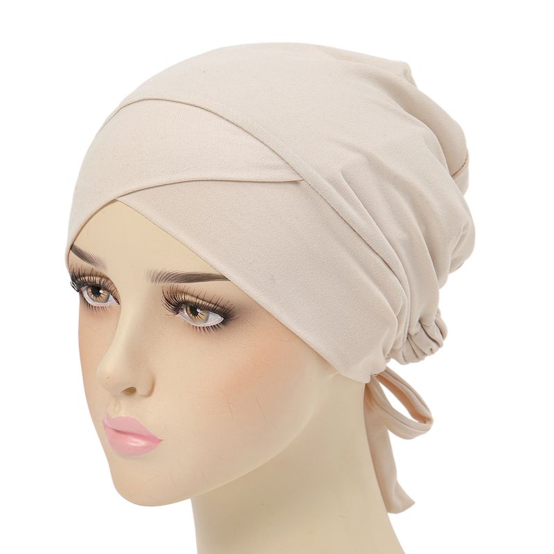 new multi-color satin lining turban hat drawstring bottom hat forehead cross strap hood_voghion.com