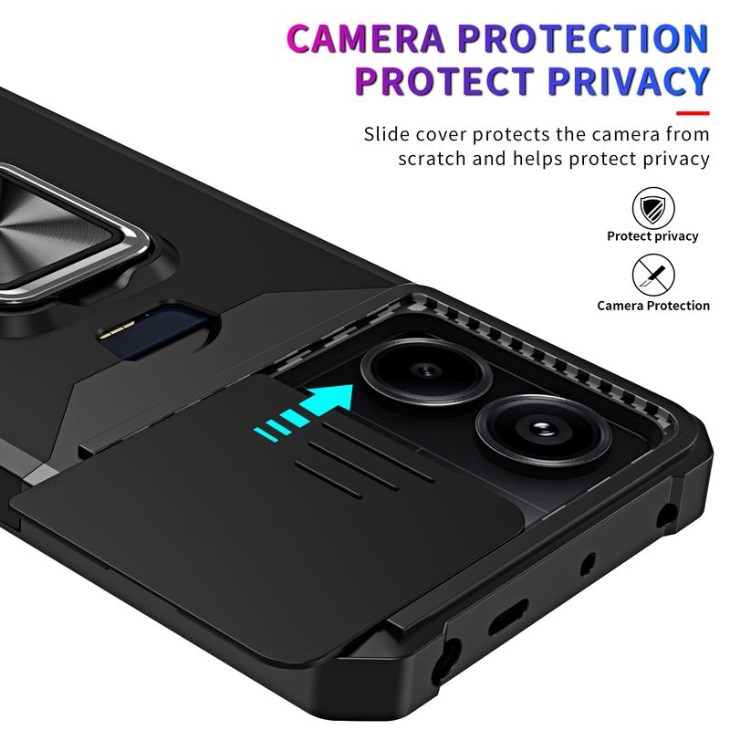 Hoesje voor Redmi Note 13 12 11 Pro Plus X5 X6 M6 Pro Zware bescherming met schuifcamerahoes en kaartcliphoes_voghion.com