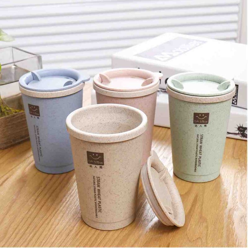 Tazza da viaggio per caffè sano, a prova di perdite, con isolamento a doppia parete, in fibra di grano, adatta alla paglia, da 280 ml_voghion.com