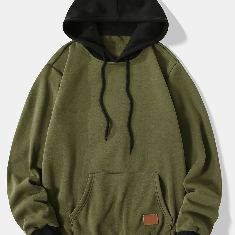 Felpa con cappuccio da uomo sportivo 2024 a maniche lunghe in pile tinta unita in pelle patchwork autunno e inverno_voghion.com