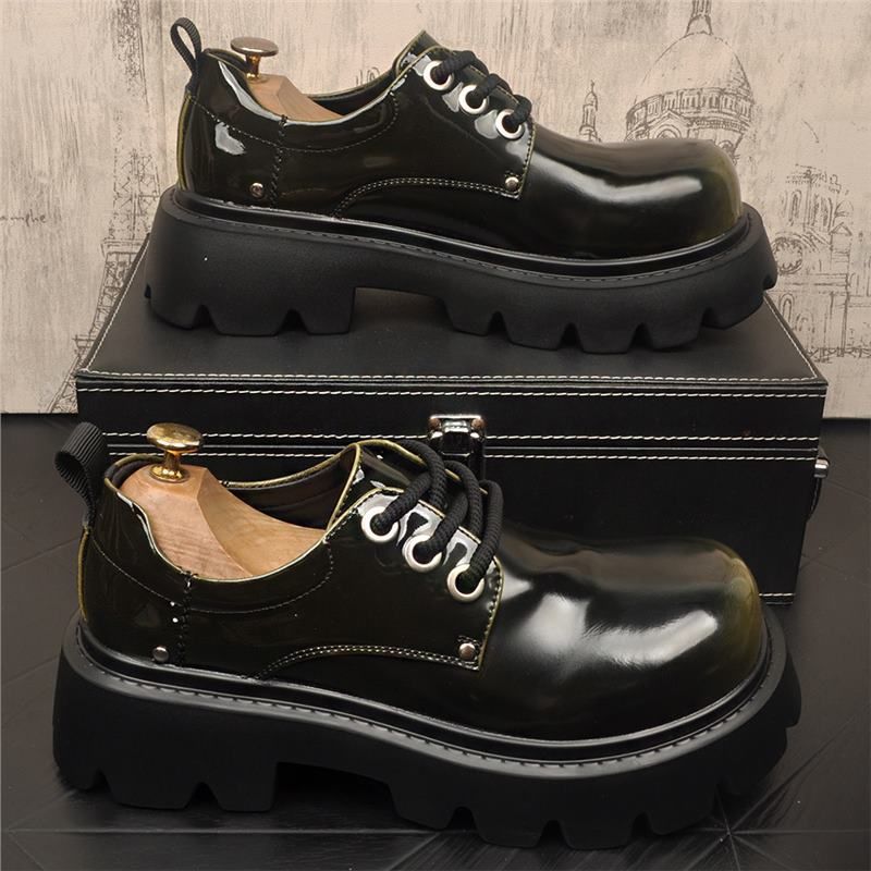 Herren Business Formal Neue Lack Elegant Casual Dicker Sohle Innen Große Zehen Derby Lederschuhe_voghion.com