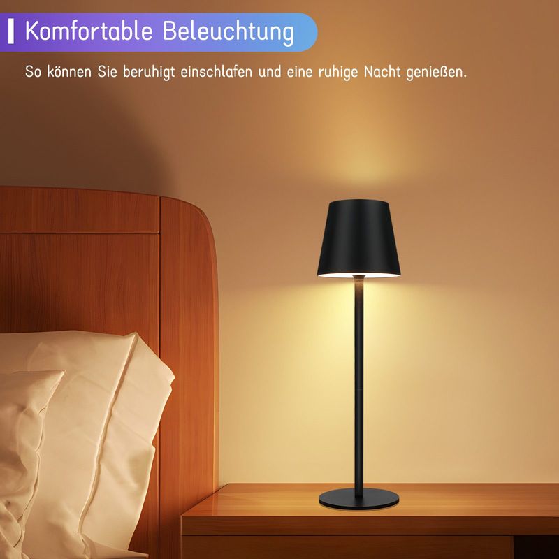 Glitzerlife Tischlampe Schwarz Nachttischlampe Kabellos - Led RGB 2600mhA Tischleuchte Aussentischleuchte Touch Dimmbar TYPE-C Nachttischleuchte USB Akkuleuchte_voghion.com