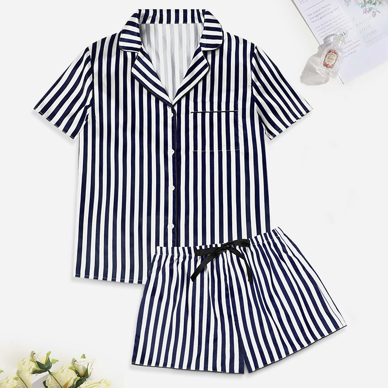 High-quality satin stretch ice silk comfortable home wear short-sleeved shorts pajamas best-selling_voghion.com