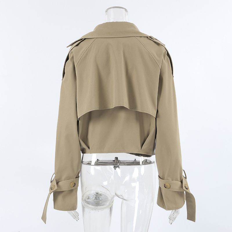 Women's Khaki Double-Breasted Trench Coat With Notched Lapel – Casual Blazer Jacket For Fall, Comfortable & Stylish_voghion.com