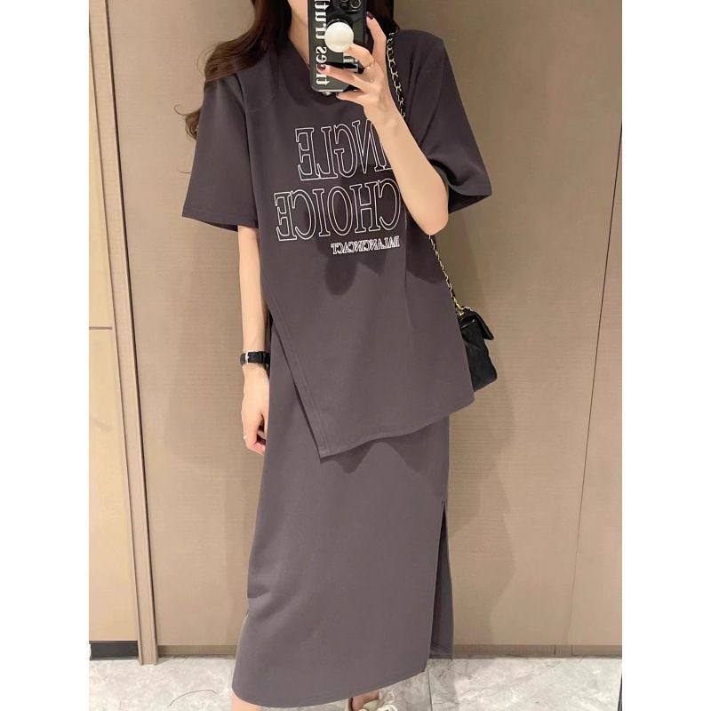 Ensemble deux pièces tendance pour femme, jupe amincissante couvrant le ventre, pour femmes de grande taille (1 à 150 kg)_voghion.com