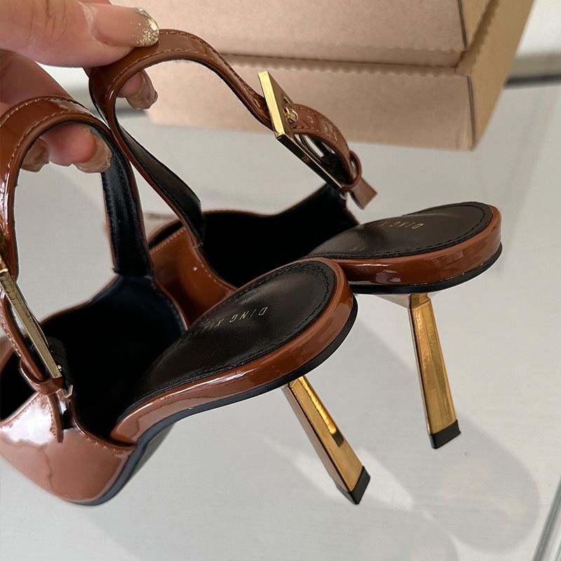 New In 2024 High Heel Strap Buckle Pointed Toe Slingback Fashion Heels Metal Shoes With Décolleté For Women_voghion.com