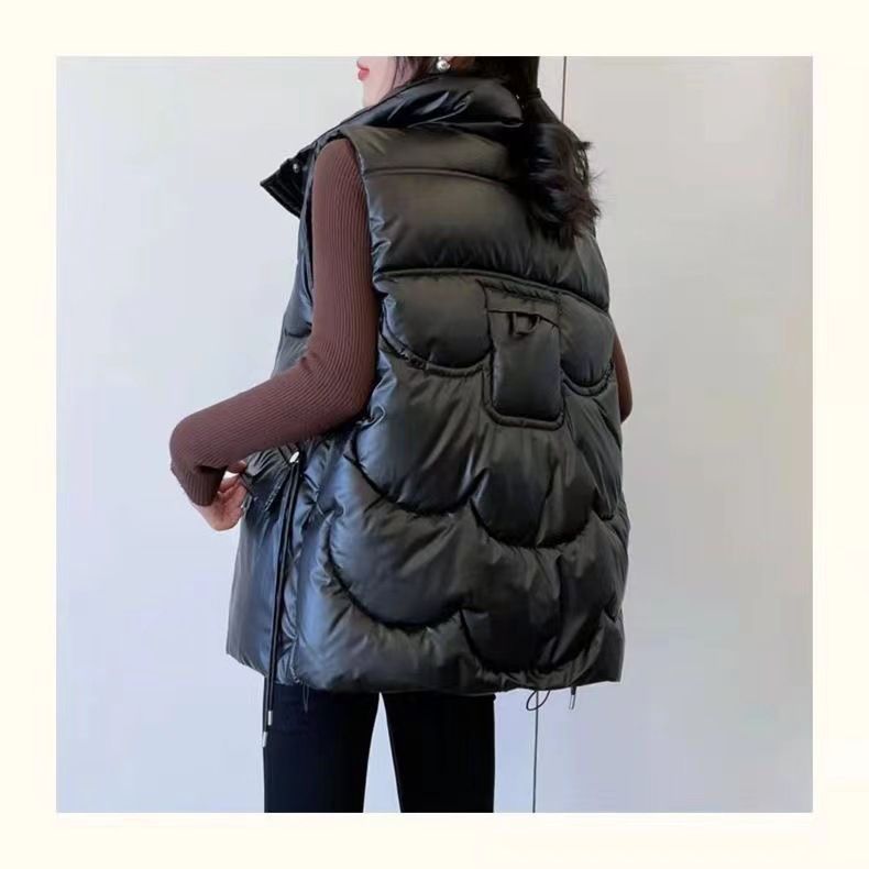 Gilet trapuntato leggero da donna, giacca senza maniche con collo alto, capospalla casual in stile coreano, nero e champagne_voghion.com