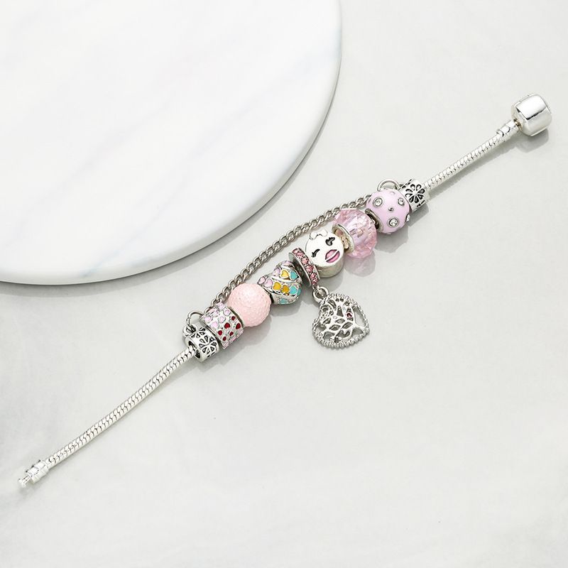 Pulseiras de charme da moda estilo faça você mesmo, pulseira de liga de árvore do amor rosa com contas de furo grande_voghion.com