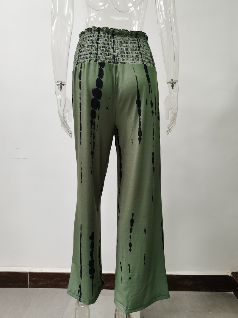 Pantaloni nuovi da donna Pantaloni larghi a gamba larga con tasca elastica stampata moda estiva_voghion.com