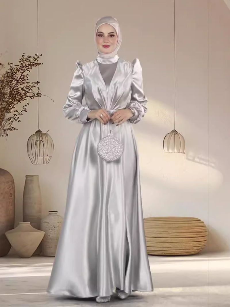 Women's Clothing New Temperament Satin Evening Dress Robe Long Muslim Burqa Dress Female_voghion.com