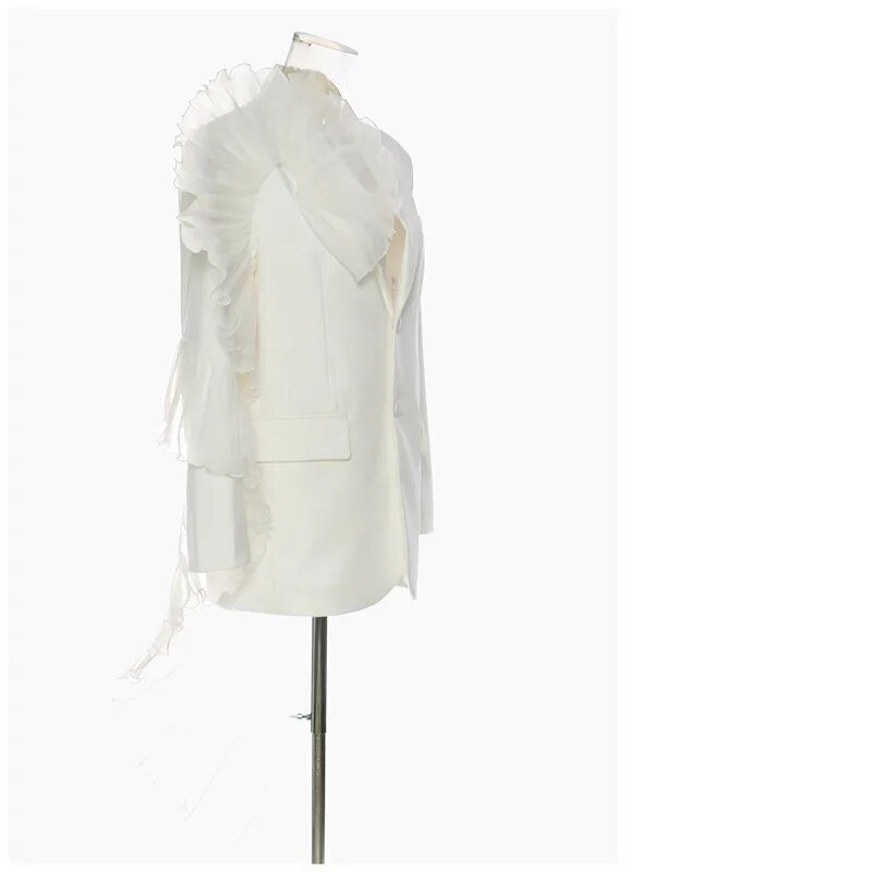2024 Tidlig vår Ny Oversized Mesh 3D Ruffle Edge Uregelmessig Løs Dresskåpe Avslappet_voghion.com