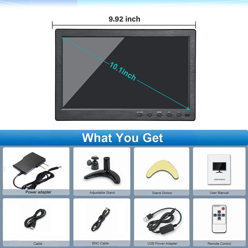 Monitor secondario per telecamera di backup USB BNC con schermo LCD a colori da 10,1 pollici compatibile con HDMI con ingresso AV VGA per TV e computer_voghion.com