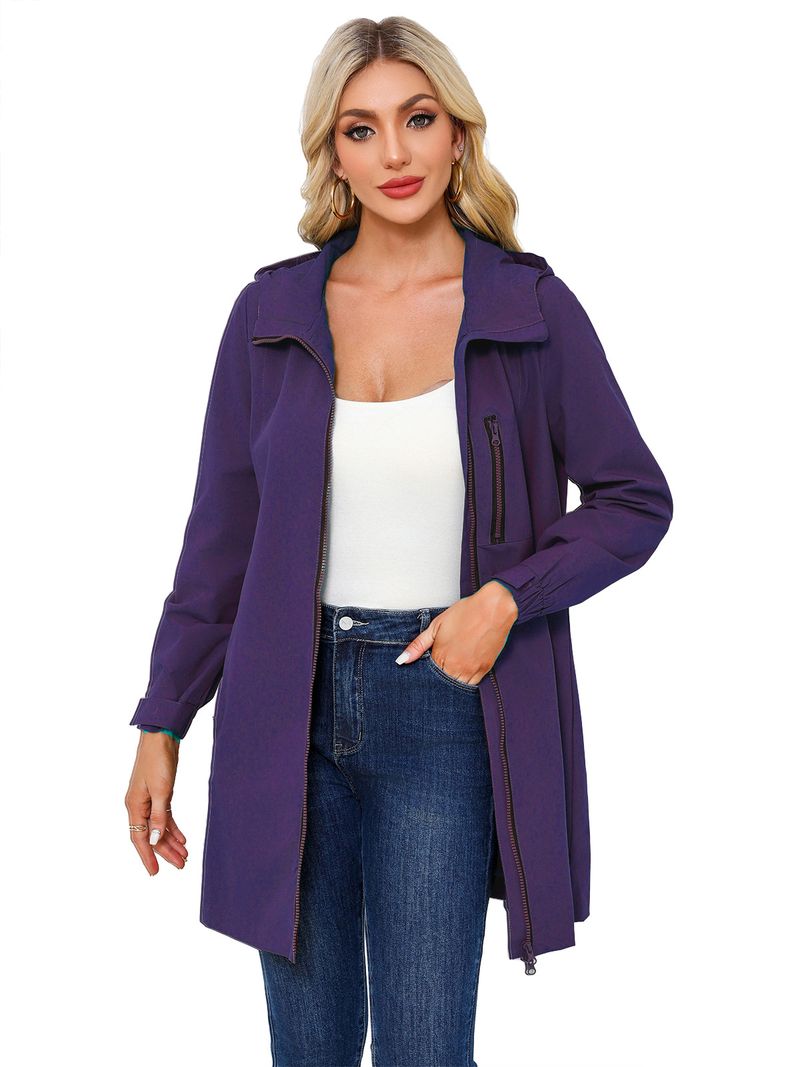 Giacca antivento con cappuccio impermeabile da donna - Cappotto casual leggero a maniche lunghe per primavera e autunno_voghion.com