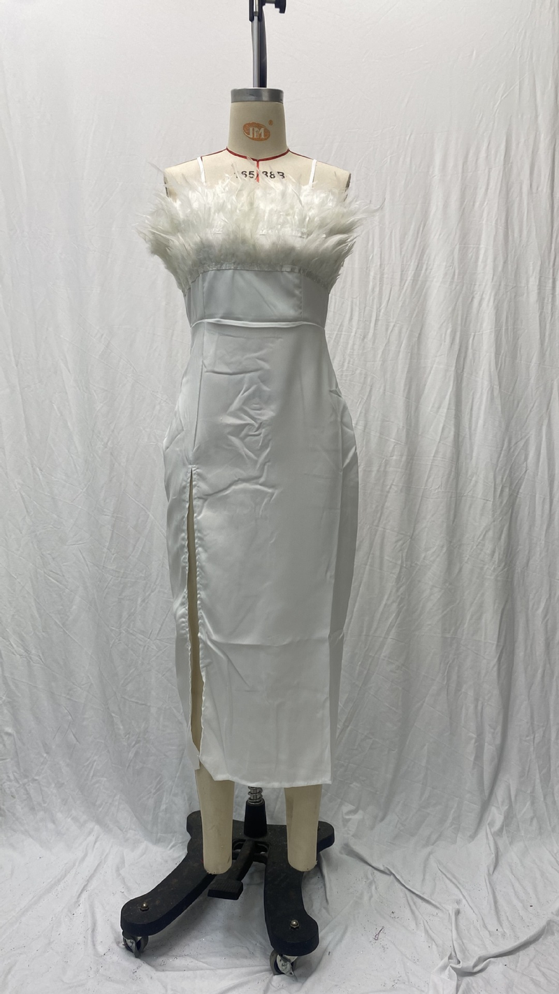 Abito da donna con bretelle in piume, abito da banchetto, temperamento sottile, braccio dimagrante_voghion.com