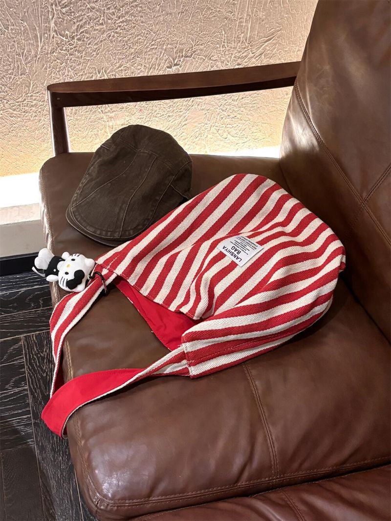 Sac à main en toile double face pour femme, grande capacité, décontracté, à rayures, à la mode, pour les déplacements_voghion.com