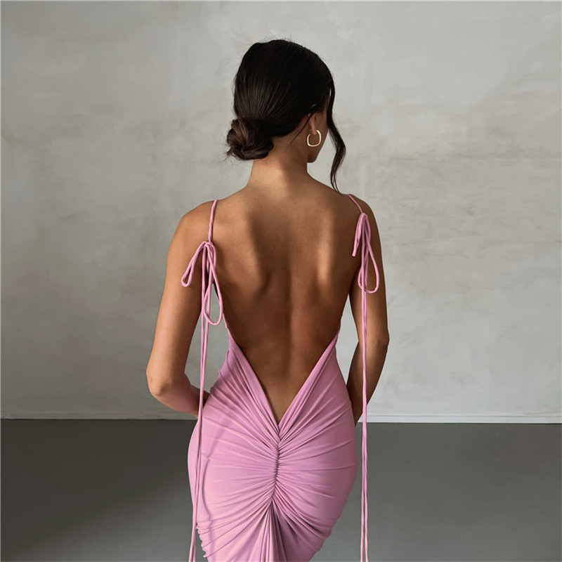 Women's Clothing Fashion Suspenders Sexy Backless Slim Fit Hip Hugging Temperament Dress_voghion.com
