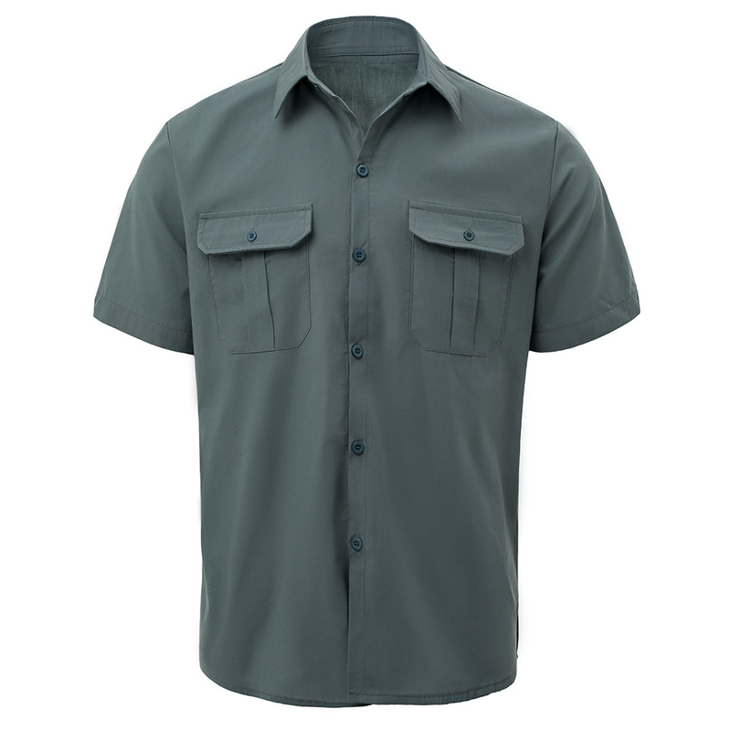 Camisa de manga corta lisa con solapa y doble bolsillo y hebilla para hombre, estilo retro, clásica, informal, nueva, de primavera_voghion.com