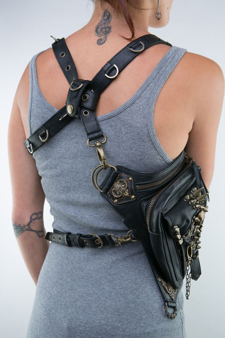 Vrouwen Punk Chain Outdoor Skull Mobiele Autotas Schouder Crossbody Tas Retro Mobiele Telefoon Heuptas_voghion.com