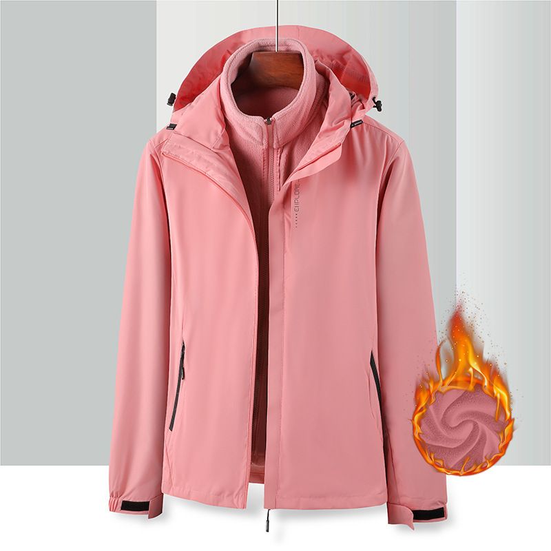 Set da trekking 3 in 1 per coppie, stile outdoor, con fodera in pile, fodera interna spessa, giacca staccabile, due pezzi alla moda_voghion.com