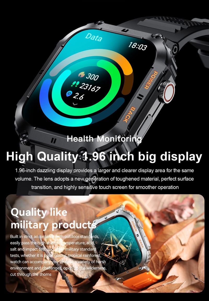 K57PRO Smart Watch With Bluetooth Calling, Health Monitoring (Blood Pressure/Oxygen), IP68 Waterproof, 1.4" HD Touch Screen_voghion.com