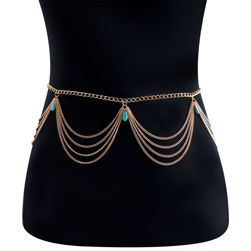 Damenschmuck Böhmische Retro-Hüftkette mit türkisfarbenem Anhänger, modische und beliebte All-Match-Körperkette_voghion.com