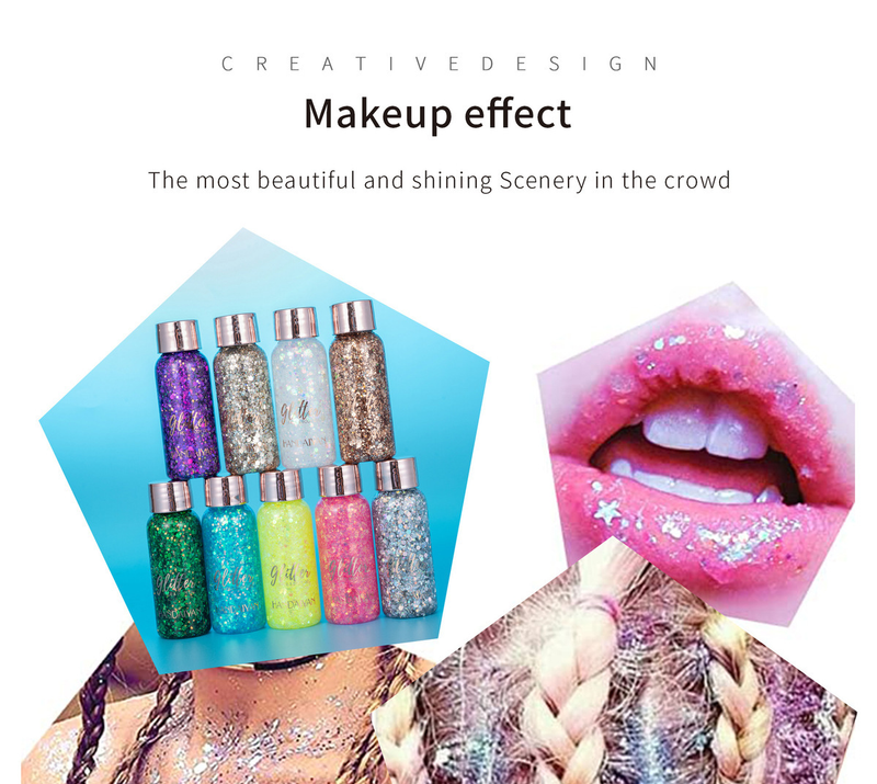 Zestaw kosmetyków do pielęgnacji urody, 3 brokatowe cienie do powiek, żel z cekinami, mleczko do ciała, syrena, scena, klub nocny, wesele, fryzura 2023 202_voghion.com