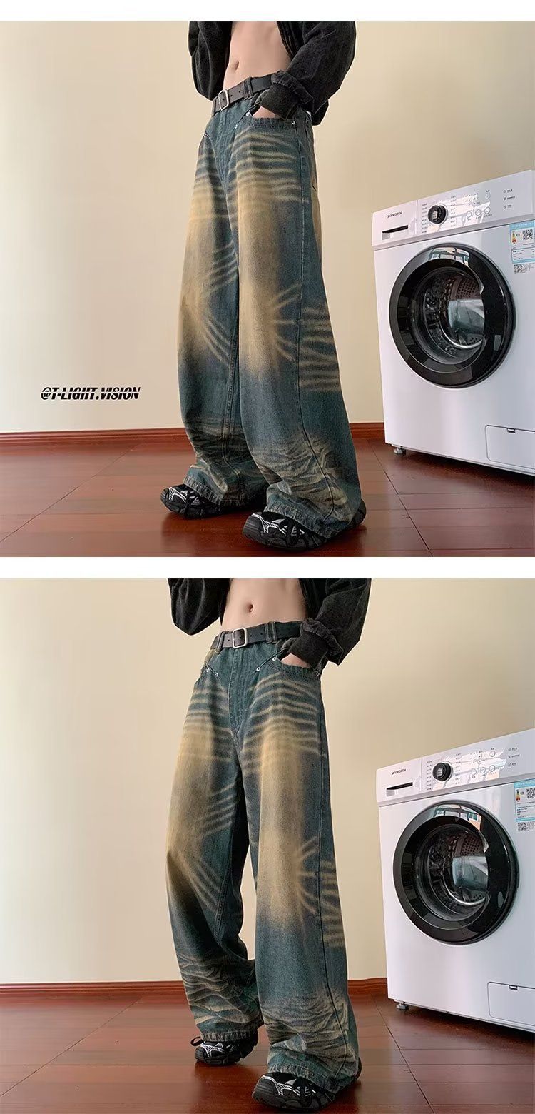 Amerikaanse jeans voor heren 2023 lente en herfst vintage gewassen wijde papa losse rechte pijpen mop broek trend_voghion.com