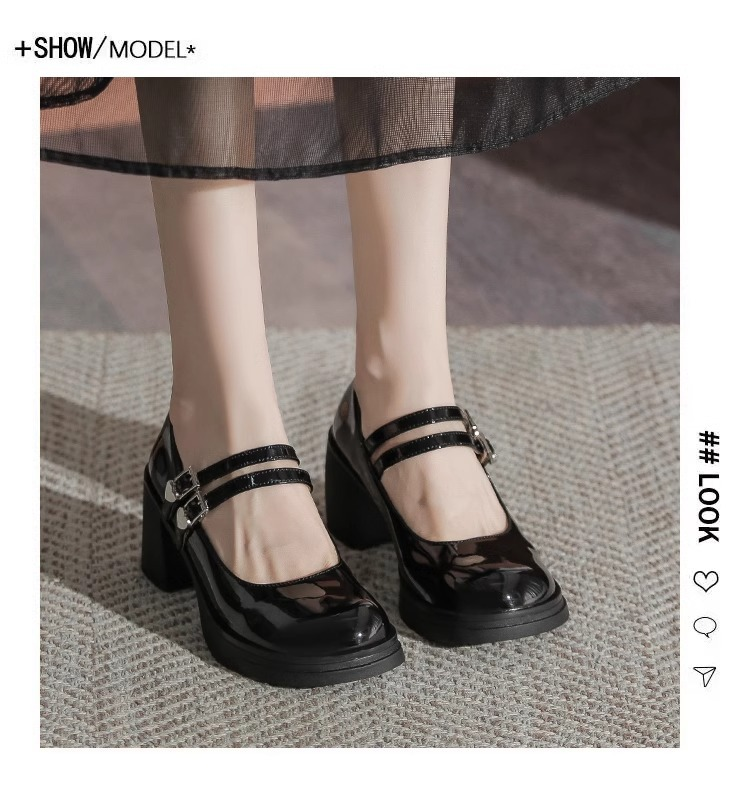 Autentiche Mary Jane nella primavera e nell'autunno 2024, nuove scarpe francesi piccole in pelle con punta tonda, tacco medio alto, tacco spesso_voghion.com
