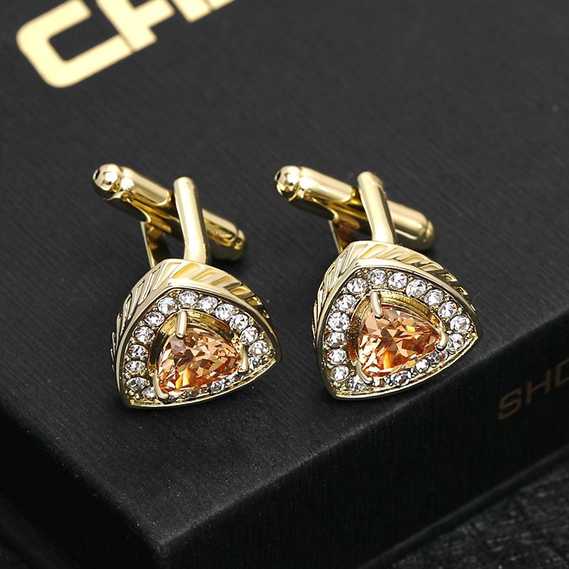 new tuxedo creative triangle zircon cufflinks French business shirt cufflinks_voghion.com