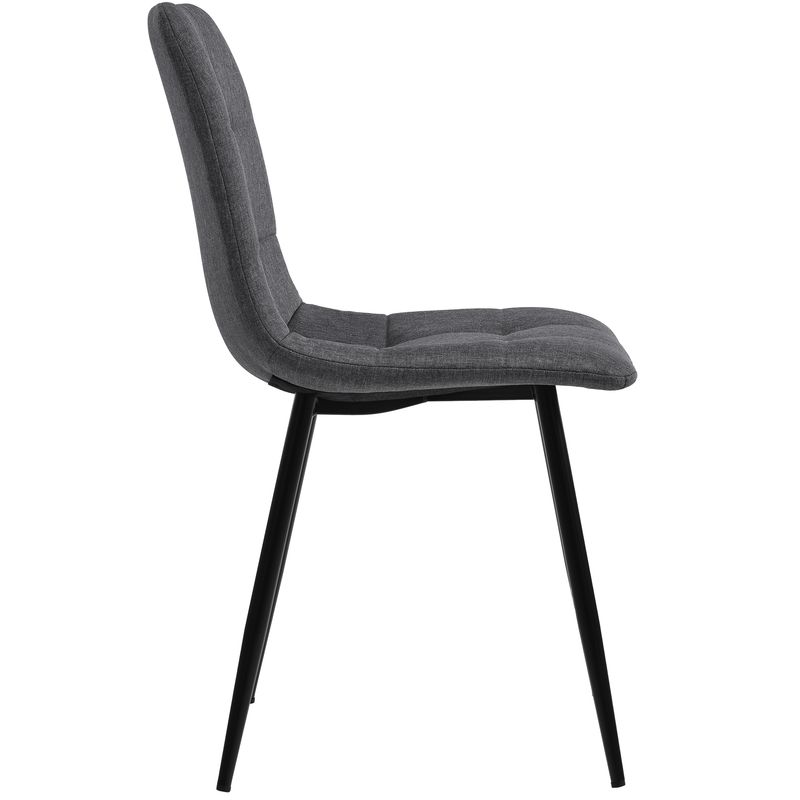 5-teiliges Esstisch-Set Mit Runder Tischplatte (Ø100 Cm), Schwarze Metallbeine, MDF-Marmoroptik, Graue Leinenstühle_voghion.com