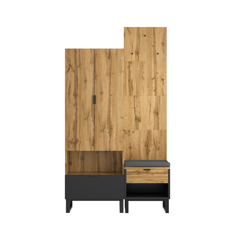 Ensemble Garderoben avec banc à chaussures et coussin, accessoires suspendus à l'avant, tiroirs et étagères réglables_voghion.com