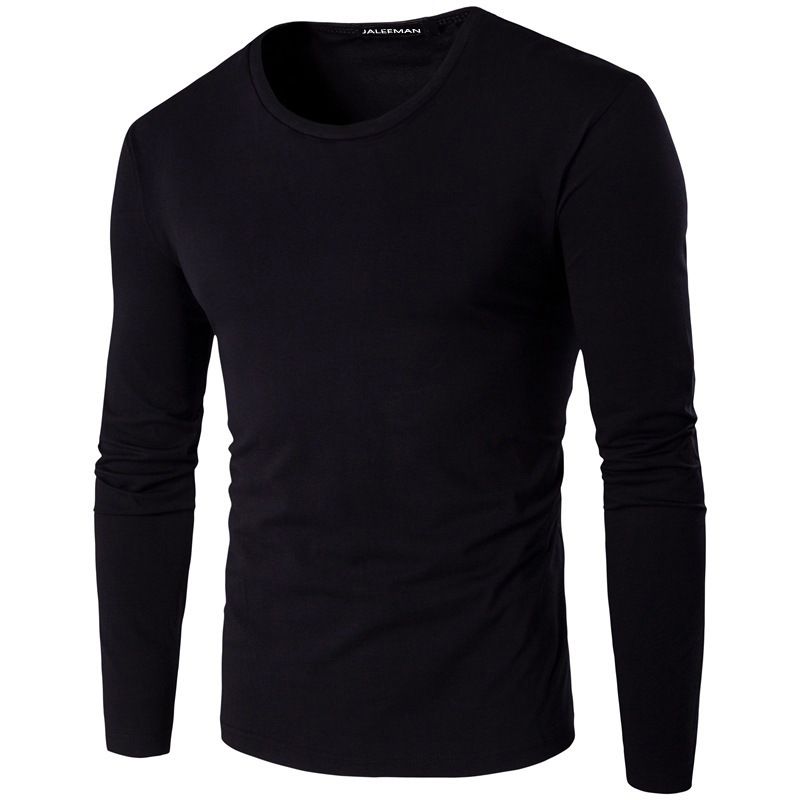 Autunno e inverno nuovo tinta unita uomo manica lunga t-shirt girocollo slim fit cotone base camicia top studente autunno_voghion.com