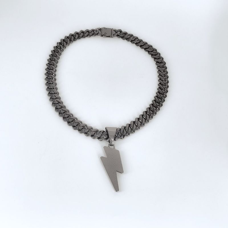 Ciondolo unisex con catena cubana, stile hip hop, con fulmine viola e diamanti, popolare gioiello in lega placcata in oro, testa grande_voghion.com