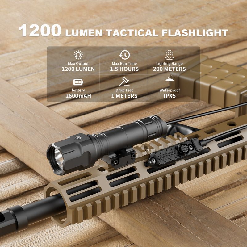 4025 Outdoor-Metall-LED 1200 Lumen Wasserdicht Stoßfest Mit Gleitschiene Blinkendes Starkes Licht Rattenschwanz Taktische Taschenlampe_voghion.com