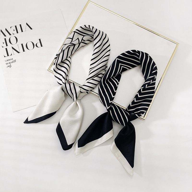 Sciarpa professionale piccola fascia per capelli da donna quadrata in chiffon dolce a strisce del cancello orientale del Giappone Corea del Sud_voghion.com